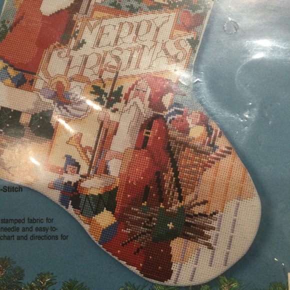 Vintage Bucilla Santa Collage Christmas stocking cross stitch kit - Picture 4 of 6